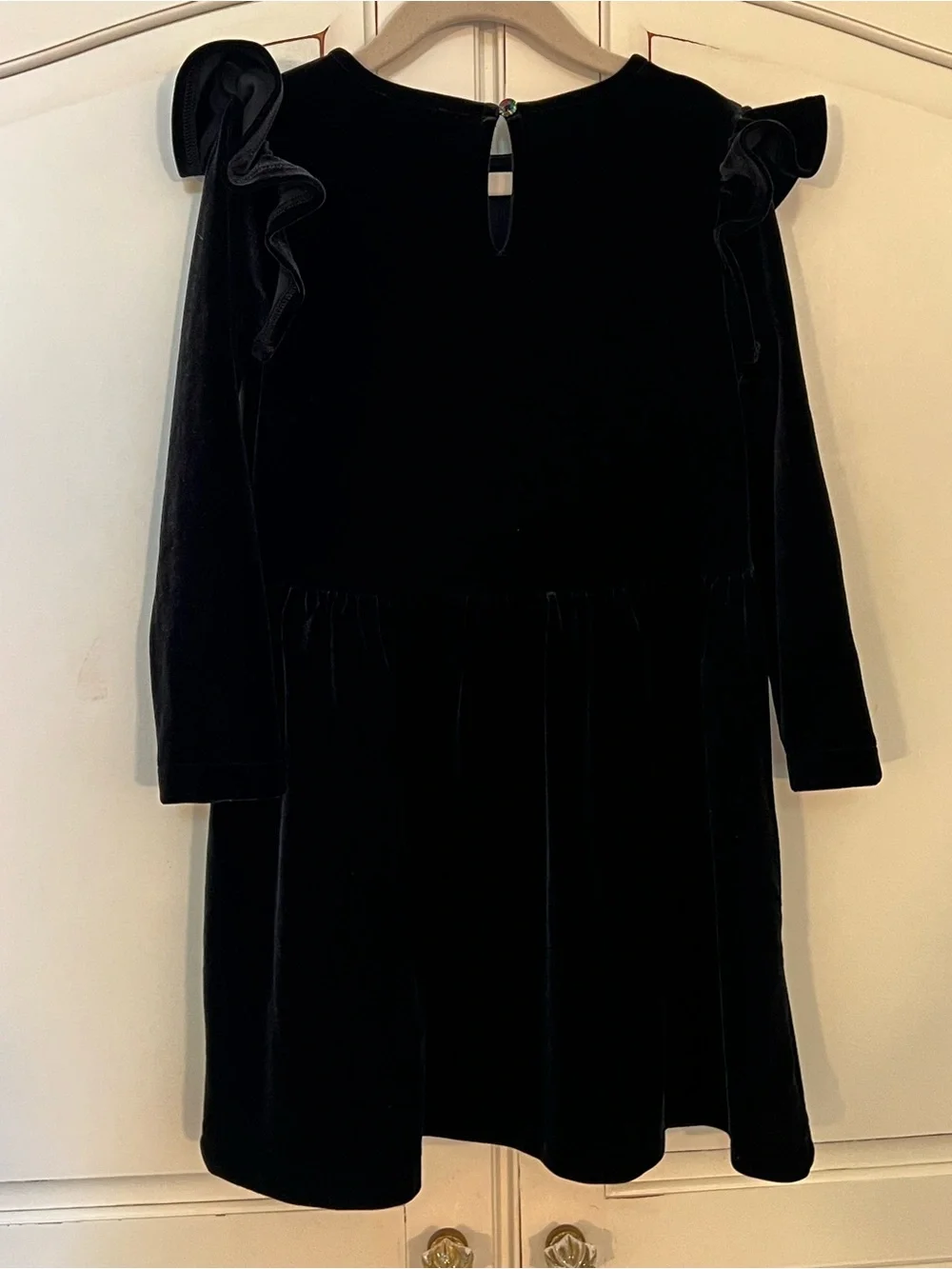 Black Velvet Ruffle-Sleeve Girls’ Dress - JCrew Crewcuts